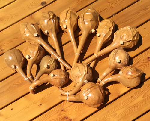 Zimbabwean style hosho, shakers, gourd rattles - variety